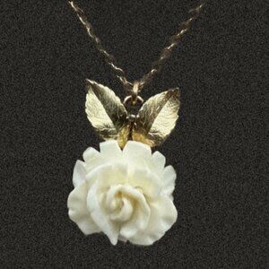 Vintage Krementz Necklace Gold Filled Carved Rose Flower Pendant Chain Signed